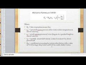 Numerical of Meyers formula to estimate evaporation from a lake