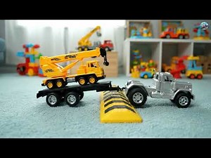 tractor trailer and speed bump car running over speed bump A 1