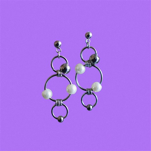 Stainless Steel Pearl Stud Earrings | Pearl & Steel Earrings | Grunge Alt Steel Earrings| Ring Earrings | Dangle Studs - Etsy