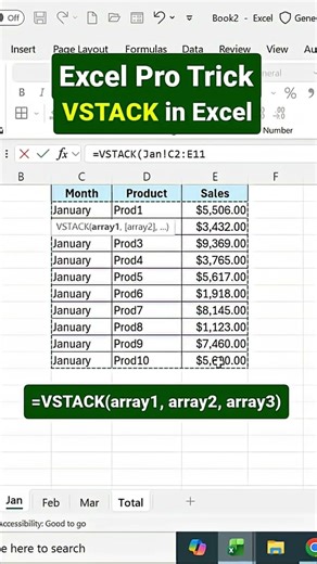 Excel Pro Trick: VSTACK in 30 Seconds! 💡 #viral #excel #exceltips #viral #viralvideo #shorts #fyp