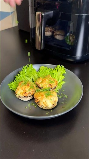 Stuffed Mushrooms with Chicken and Cheese in an Air Fryer #recipe #julienne #mushrooms #chicken #...