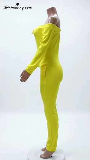 Plus size 5 colors autumn solid color off-shoulder laced simple stretch jumpsuit a43199