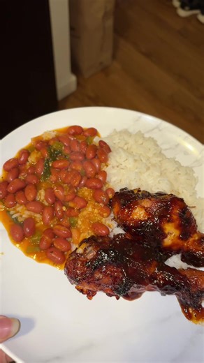 Delicious BBQ Chicken with White Rice and Beans