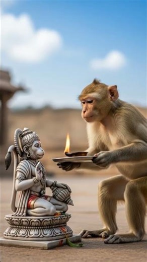 The monkey performed the aarti of Lord Hanuman.🧡🚩#monkeyaarti #hunumanstatus #viralshorts