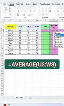Total Marks & Average in 30 Seconds – Excel Trick! | Auto Calculate Student Scores in Excel! #shorts