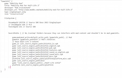 [OLD VERSION] gameinfo.txt  - fix for Feb 2019 HL2 update (v1.0 only) file - Mobility Mod for Half-Life 2 for Half-Life 2