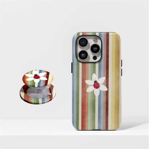 Vintage Rainbow Stripe & Ladybug Phone Case for iPhone 17, 16, 15, 14, 13, 12, 11 Pro Max Samsung Galaxy S23, S22, S21, S20 Ultra. - Etsy