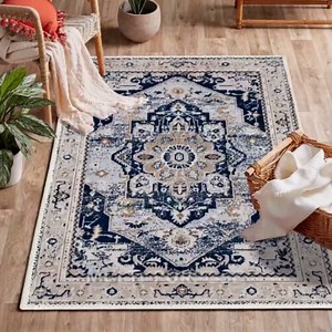 Office Chair Mat for Hard Floor - 60'' x 75'' Chair Mat for Hardwood and Tile Floors, Non-Slip Hard Floor Protection Mats for Rolling Chair Under Desk, Machine Wash (Beige & Blue)