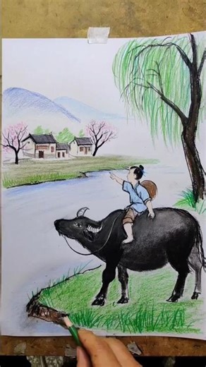 How to Draw a Village in Coloured Pencils drawing । Coloured Pencils drawing #Go2GoArt