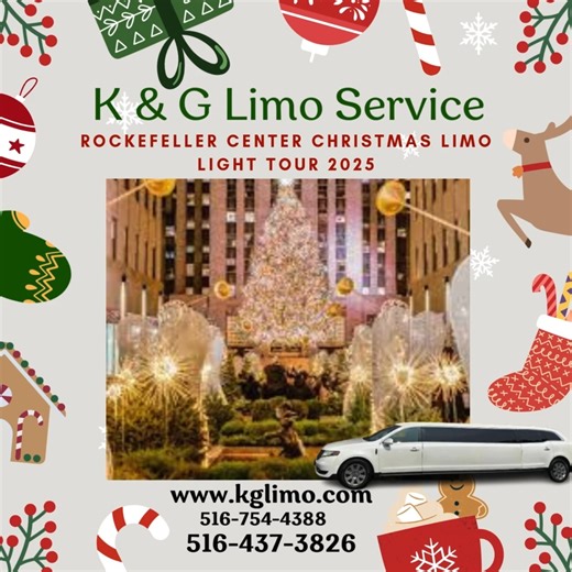 The ultimate NYC holiday vibe starts with K & G Limo Service! Don't battle the 2025 crowds. Snuggle into your private, plush limo and let us drive you straight to the heart of the magic: the Rockefeller Center Christmas Tree! 🎄 VIP views, hot cocoa, and zero parking stress. This is how you celebrate the season in style. 🗓️ Booking December 2025 tours NOW! Spots sell out FAST! Tap the link to reserve your luxury Christmas sleigh! ➡️ 🌐 Book Now: www.kglimo.com 📞 Call Us: 516-437-3826 516-754-4