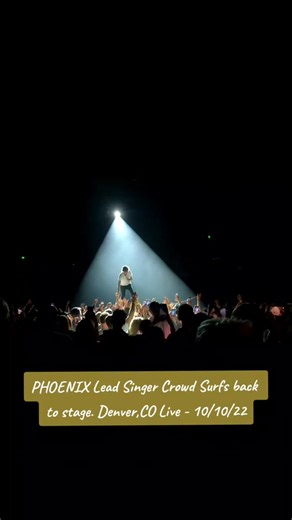 PHOENIX-French Pop band. Lead Singer Thomas Mars Crowds Surfs back to stage to end out the show. Awesome show last year! In my tops! #Phoenix #phoenixband #thomasmars #deckdarcy #laurentbrancowitz #Christianmazzalai #frenchpopband #versailles #Denver #Colorado #CO #missionballroom #live #show #concert #front #crowdsurf #energy #Awesome #badass #fun #LXTHEHUTT @Phoenix Band
