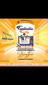 1.8K views · 12 reactions |  Fantastic Facility at Informatics Group of Colleges! We proudly announce that our Head Office has financially supported local marketing campaigns to strengthen our network franchisees.We say, commit, and do. Informatics ka Pakistan!#InformaticsGroupOfColleges #AdmissionsOpen #Education #FutureLeaders #MarketingSupport #StrengtheningFranchisees | Informatics Group of Colleges | Facebook