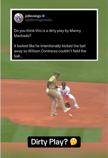 Do you think this is a dirty play by Manny Machado? It looked like he intentionally kicked the ball away so Willson Contreras couldn’t field the ball… #b#baseballM#MLBb#baseballlifeb#baseballboysbaseballszn