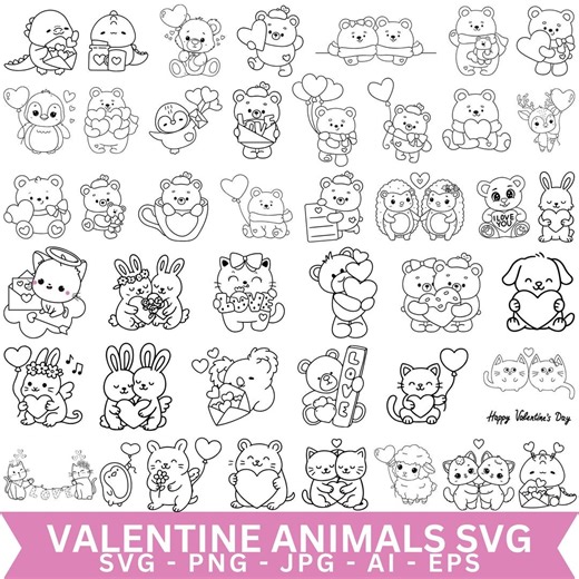 Animals With Heart SVG Bundle: Animal Outline Svg, Cricut,digital Files(instant Download) - Etsy