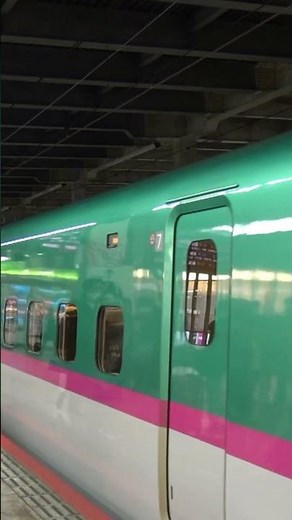 冬の朝の大宮駅に到着した東北新幹線下りE5系はやぶさ1号にたくさんの乗客が乗車