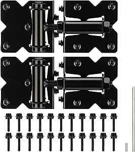 Non-Weld Self Closing Gate Hinges Adjustable Heavy Duty Hardware 90 Degree Gate Hinges Kit for Wood/Vinyl/Metal/Outdoor Fence, with Self-Tapping Screws and Swing Adjuster Tool, 2-Pack