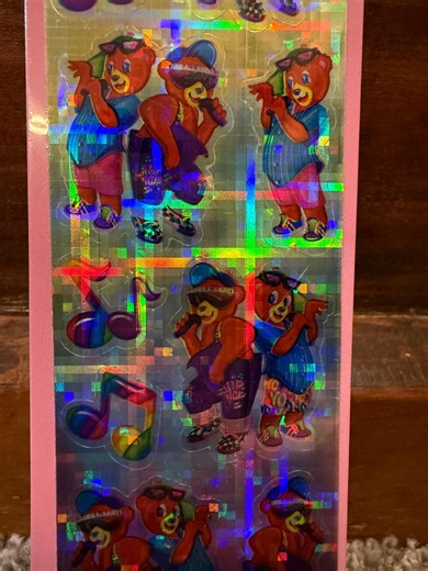 VINTAGE Lisa Frank Holographic Rhinestone Stickers - Hip Hop Bears - Rare 90s - New in Pack