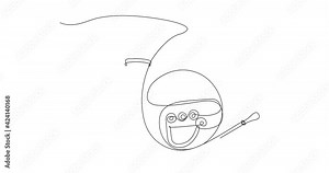 Self-drawing animation of a continuous line drawing of French horn. Concept of wind musical instruments, brass, classical music, jazz, band music.Black line on a white background. Stock Video