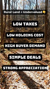 Rural land continues to stay undervalued in 2025... and the upside is massive. Here’s why: • Low taxes keep holding costs tiny • No tenants... no repairs = zero headaches • High migration keeps demand rising • New buyer niches emerge every year • Simple, clean deals without the chaos • Strong appreciation in fast-growing counties This combination is rare... and it’s exactly why rural markets continue to outperform. 👉 Solution: Build your portfolio around rural counties with stable demand low re