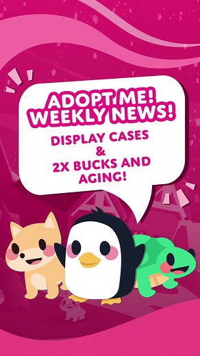Happy Monday! It's time for the Weekly News! 🦄 Display Cases - show off your stuff! 🐶 2x weekend starts this Friday! #robloxadoptme