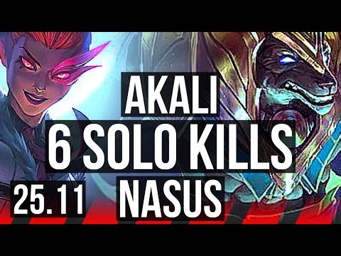 AKALI vs NASUS (TOP) | 6 solo kills, Legendary, 14/3/6 | EUNE Master | 25.11