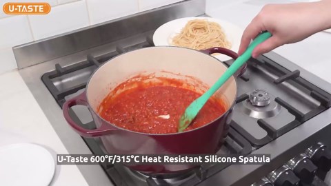 U-Taste Extra-Long 600ºF Heat Resistant Spatula Spoon: 14" Silicone Spoonula Cooking Utensils for Kitchen Use, Non-Stick Scoop Scraper with Soft Edge & Firm Core for Baking, Mixing, Serving (Black)