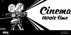 cinema logo festival, vintage old movie camera, , calligraphic text hand drawn vector illustration realistic sketch Stock Vector Image & Art - Alamy