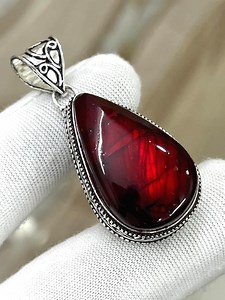 Handmade Red Labradorite 925 Sterling Silver Pear Pendant: Boho Statement Necklace - Etsy