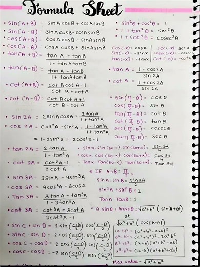 Complete Trigonometry Formula Sheet | All Identities & Formulas for JEE, NEET & Board Exams |