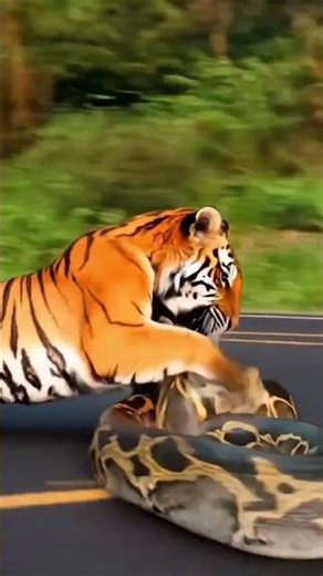 Tiger vs python Biggest Challenge Fight 😅#animals #wildliferescue #nature #trending #usa #shorts
