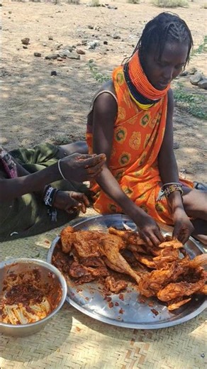 Turkana Tribe Woman Marinating Organic Chicken in the Desert ##shortsfeed #villagelife #food