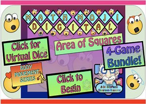 Math Moji Digital: Area of Squares 4-Game Bundle- Google Slides & Printable