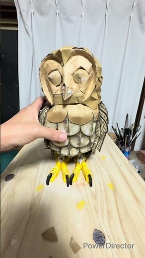 羽根作りから色塗りまで、段ボールフクロウの頭制作を全部見せちゃう！ #段ボール #手作り工作 #作品制作