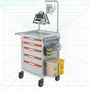 [Hot Item] Medical Supply Storage Hospital Cart Emergency Trolley with Infusion Pole