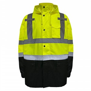 [Hot Item] Hi-Vis Waterproof Reflective Rain Jacket with Hood ANSI/En471 Certified for Construction & Traffic