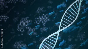 DNA Double Helix 3D Virtual Realistic Science Under Microscope Monitor Animation Background. Particle Virus In Laboratory Chemistry Identification 4k Footage.
