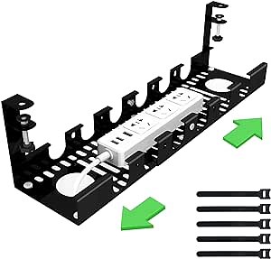 Under Desk Cable Management Tray - Cord Organizer for Desk, with Clamp Mount System for Wire Management for Office and Home, No Need to Drill Holes