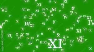 Roman Numerals Number Animation, White Glowing Roman Number Towards To The Camera On Green Screen Background. Roman Alphabet Number Animation Floating On Green Background. Roman Ancient Number Floatin