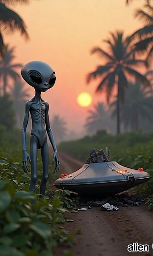 Alien Walking Through Sunset Landscape