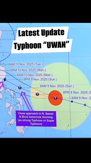 Typhoon UWAN Latest Update As of 11am today, Typhoon Uwan intensifies over the Philippine Sea! - Location: 680 km east of Borongan, Eastern Visayas or 760 km east of Catarman, Northern Samar - Movement: Westward at 35 kph - Maximum sustained winds: 140 kph near the center - Gustiness: Up to 170 kph Affected Areas: Signal No. 2 Catanduanes, Eastern and central portions of Northern Samar, Northeastern portion of Samar, Northern portion of Eastern Samar, Eastern portion of Camarines Sur, Albay, Sor