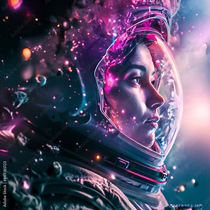 Cosmic Galaxy Explorer Portrait, showcasing space exploration themes and cosmic visuals, hyperrealistic 4K photo. 4K Video