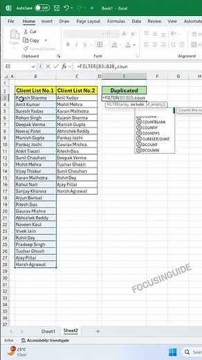 Find Common Names Between Two Lists in Excel 💥 | Hidden Excel Trick You Must Try 🔥 #focusinguide
