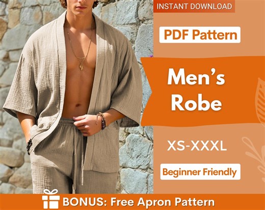 Men's Robe Sewing Pattern, Short Kimono Pattern for Men, Shirt Pattern Men, Sewing Pattern for Men, Men Sewing Pattern, Men's Shirt Pattern - Etsy