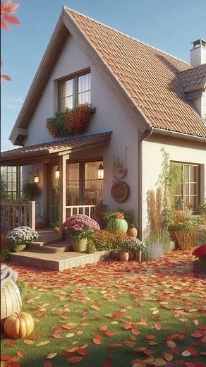 A French Country Cottage in a Leaf-Strewn Garden on a Perfect Autumn Day