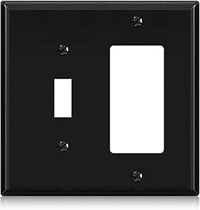 Combination Wall Plate ELEGRP 2-Gang 1-Toggle Light Switch 1-Decorator/GFCI Device Combination Wall Plates, Mid-Size 4.88" x 4.94" Unbreakable Thermoplastic Faceplate Cover, UL (1 Pack, Glossy Black)