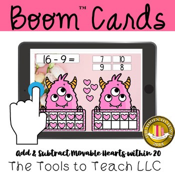 Boom™ Cards Valentine's Day Monster Add Subtract Movable Hearts Grades 1st-2nd