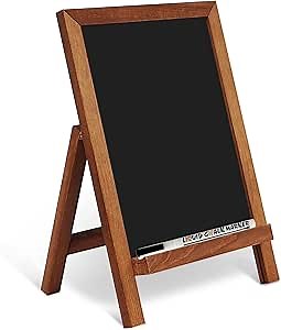 4 THOUGHT Small Tabletop Chalkboard Signs 9.5" x 14" Magnetic Mini Chalk Board with Stand Wooden Frame Easel Countertop Menu Board for Kitchen Cafe Home School, Brown
