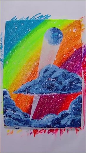 Easy way to paint Rainbow Beam Moon | Acrylic Art from Beginners #acrylicscenery #landscape #art