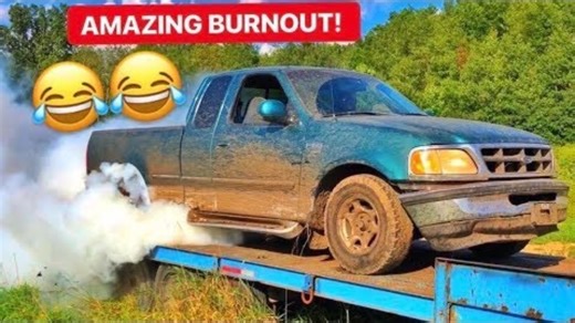 Massive truck trailer burnout on open pavement