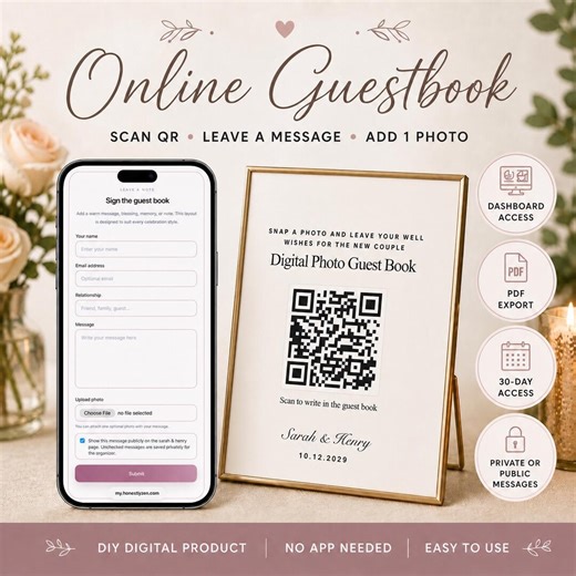 Online Guestbook with QR Code Sign & PDF Export | Editable Digital Guest Book Dashboard